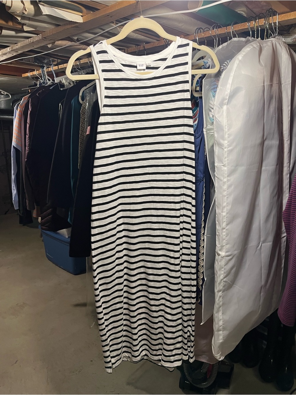 GAP Black & White Sleeveless Striped Maxi Dress